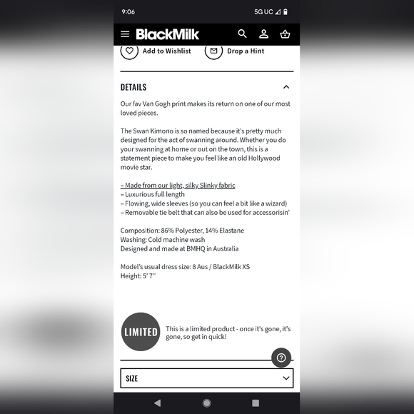 Blackmilk Starry Night 2.0 Kimono Robe - Picture 3 of 7